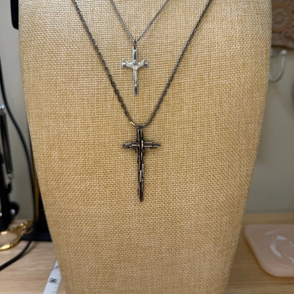 Gothic Brutalist Religious Grunge Cross Necklace Bundle Lot of 2‎ Unbranded
